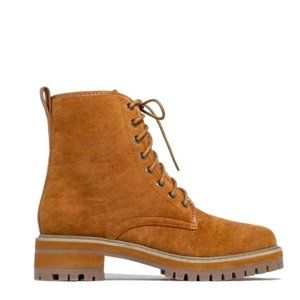 Chestnut Vegan Suede Lace Up Lug Sole Boots